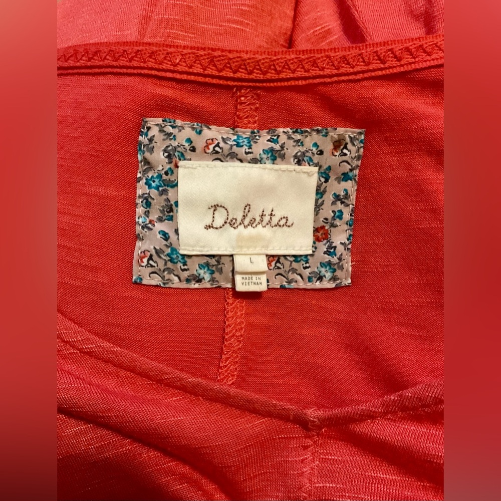 Anthropologie Deletta Vibrant Coral Blouse - Picture 3 of 5